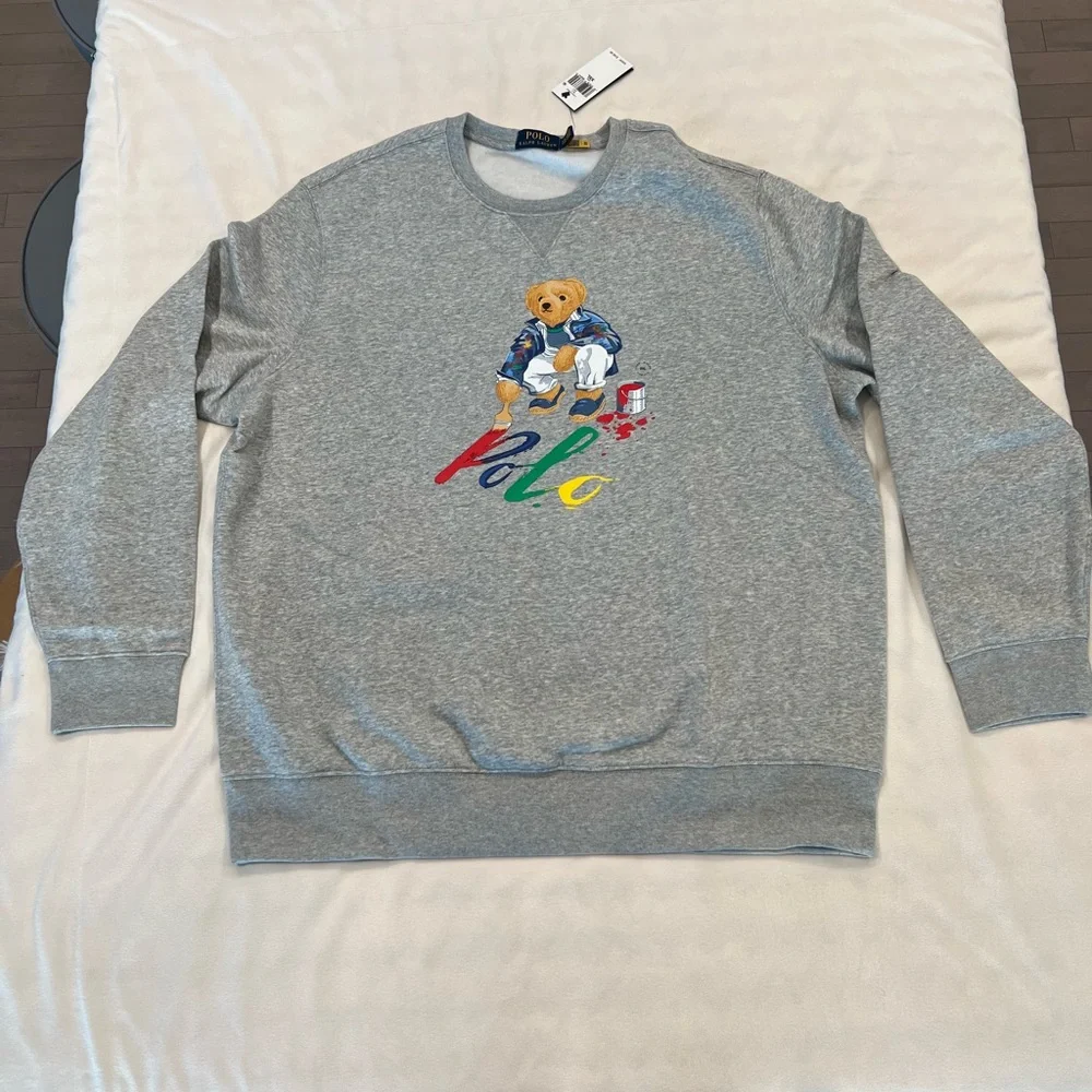 🎉Host Pick🎉2x Polo Ralph Lauren Grey Fleece Polo Bear Crewneck Sweatshirt - Picture 3 of 14